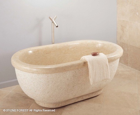 Stone Forest Marble Bathtub with Rolled Rim